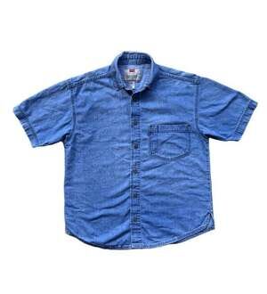 Levi's Vintage Short Sleeve Denim Button Up Shirt Youth Size Large 16-18 Blue